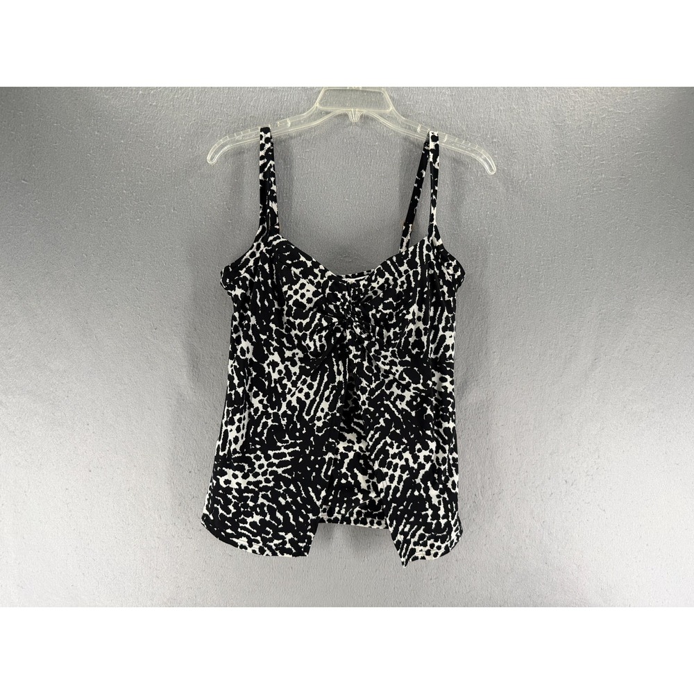 Lands End Tankini Top Womens 10 Black White Underwire Draped Abstract Print Swim